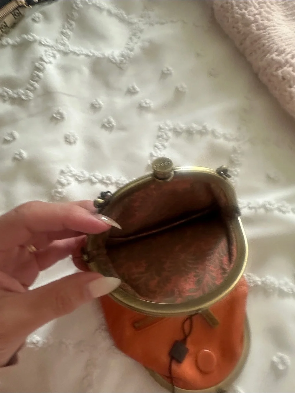 HOBO Orange Leather Kiss-Lock Wristlet with Chain - Picture 4 of 4